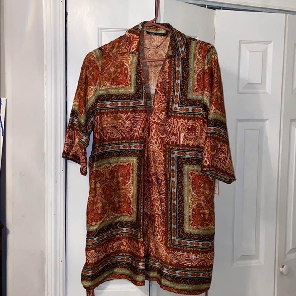 Zara pattern shirt dress wrap (silk feel material)
